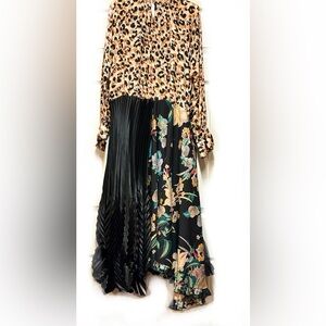 Leopard and Floral Pleated Skirt